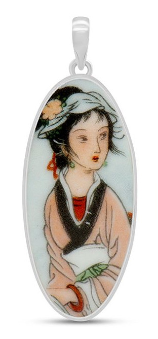 ceramic woman and sterling silver pendant