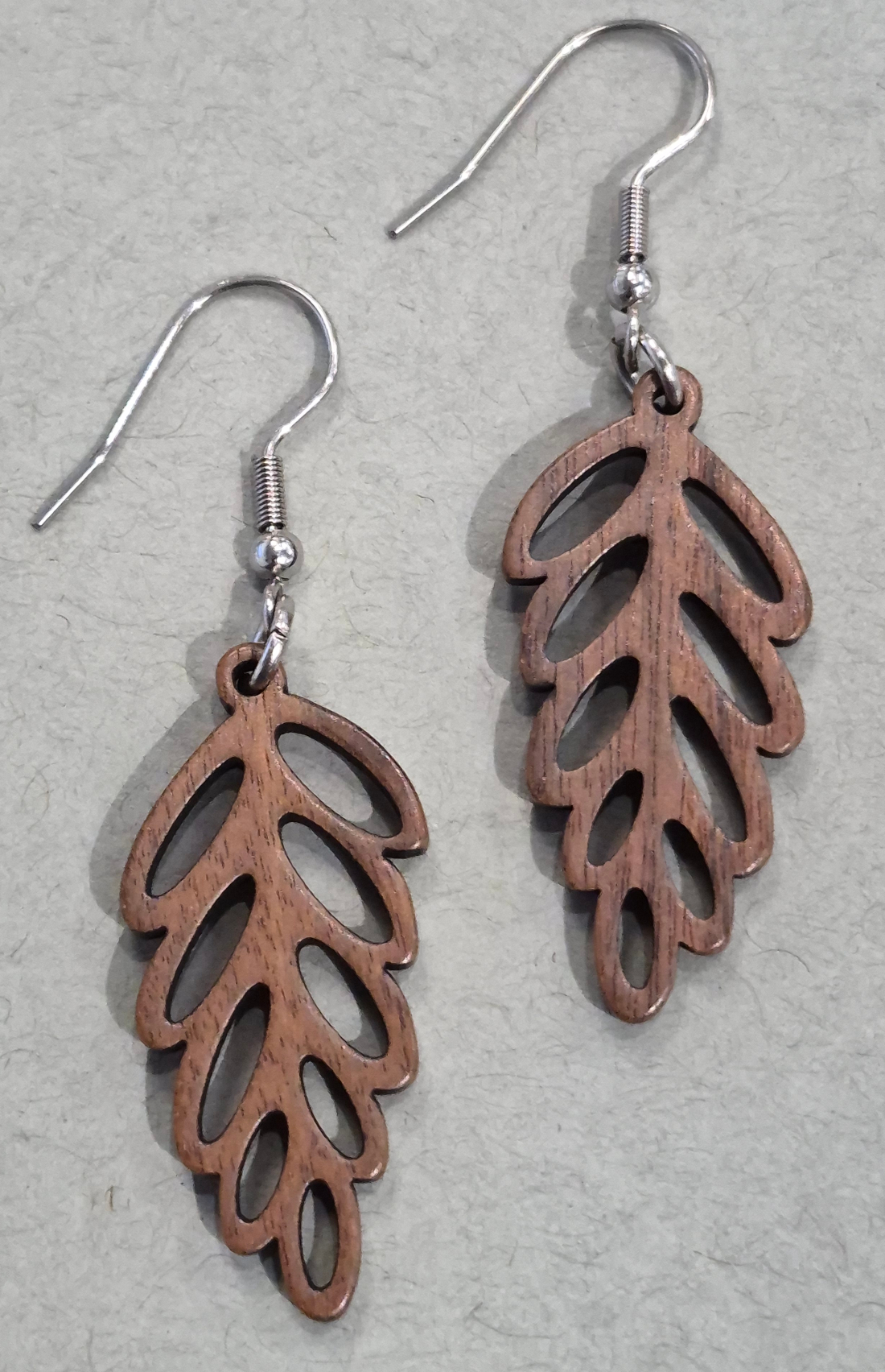 wood leaf earrings