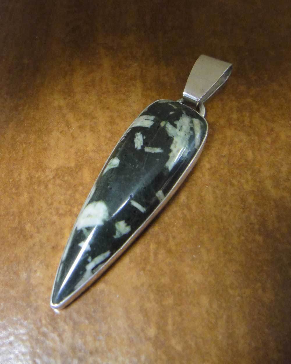 handmade elongated writing stone and sterling silver pendant by Dale Repp