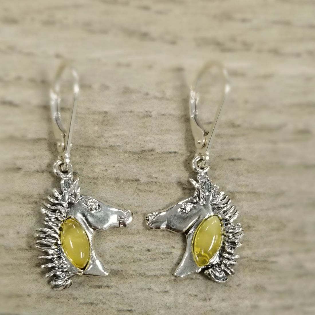 yellow amber horse head earrings