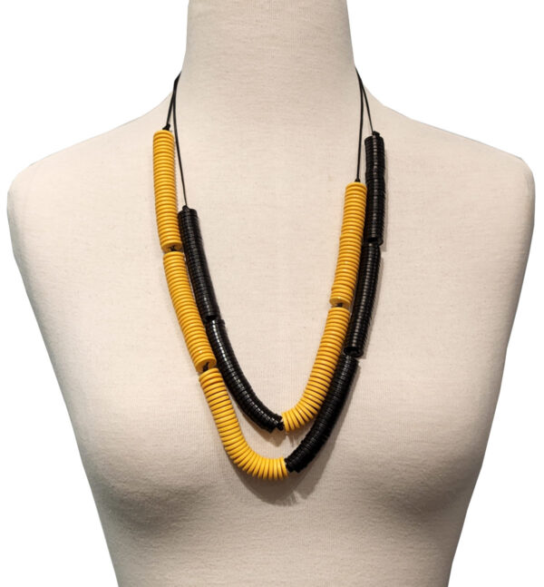 yellow and black modern 2-strand necklace on dressform