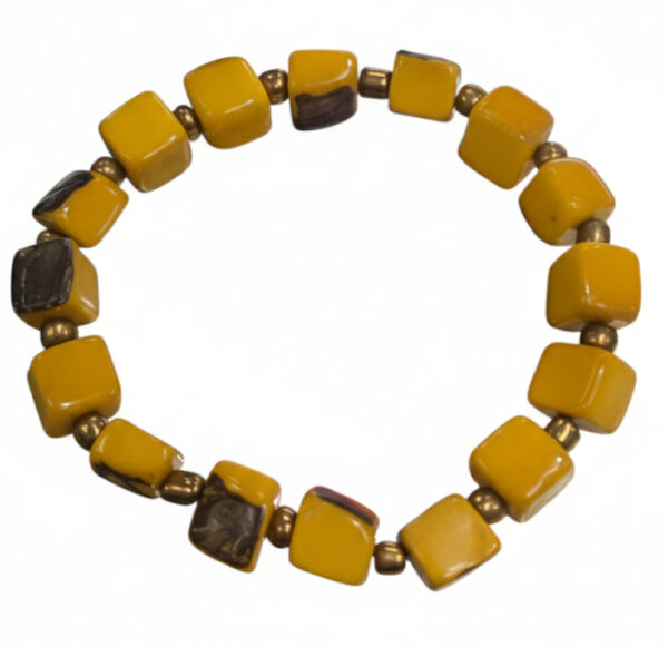 yellow cube bracelet made from sustainable tagua nut
