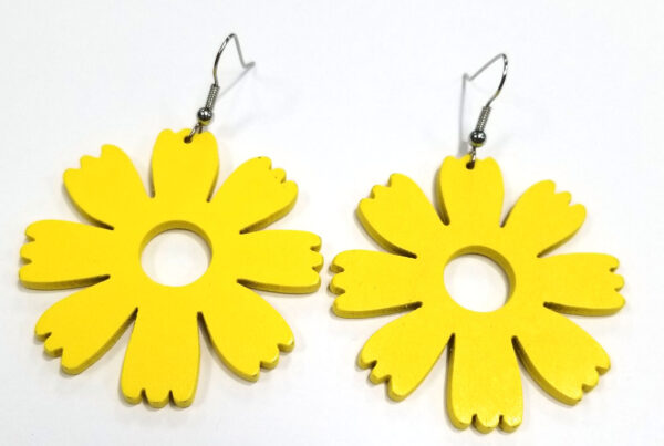 large statement yellow wooden flower earrings with stainless steel earwire
