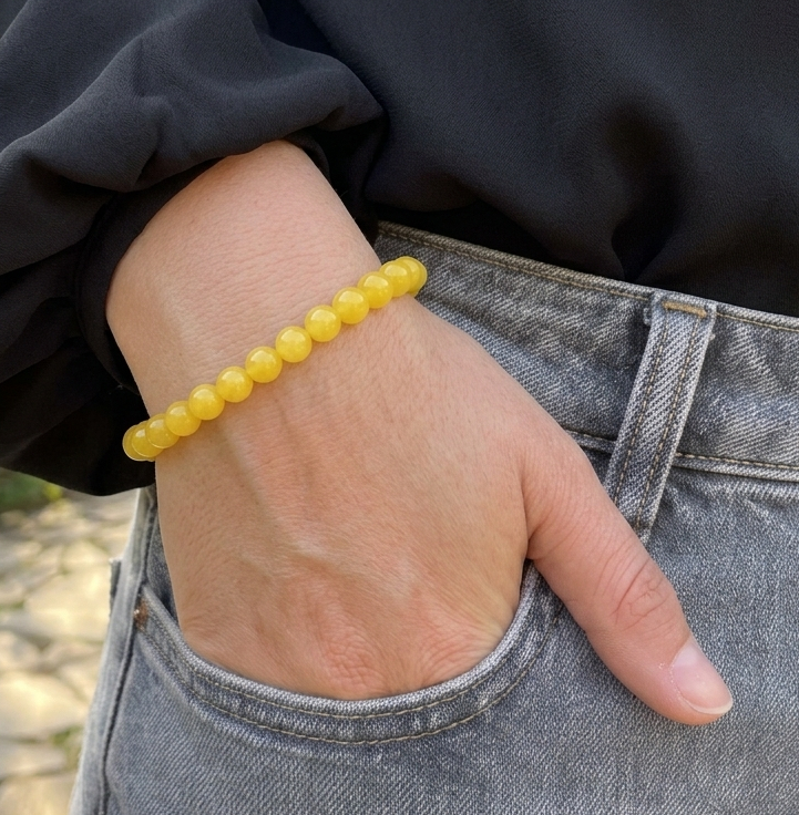 yellow jade bracelet on model
