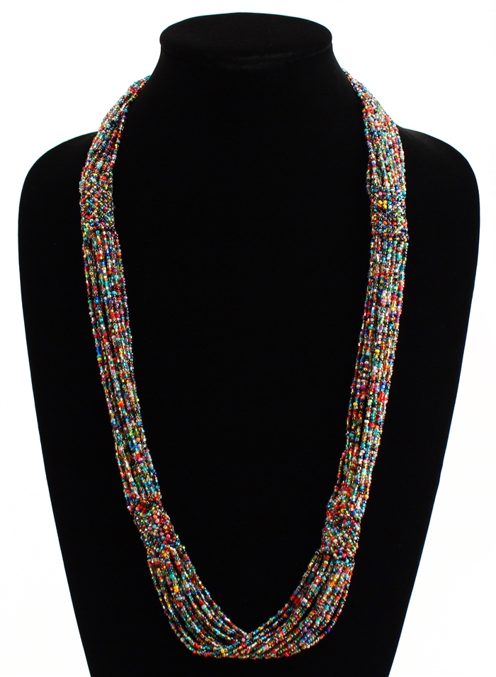 Long Czech glass seed bead woven necklace